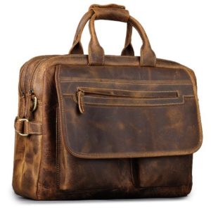 Kattee Men's Leather Durable Briefcase, 16" Laptop Bag