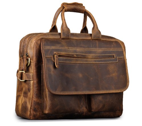 Kattee Men's Leather Durable Briefcase, 16