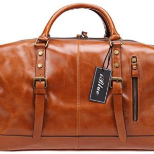 Iblue Genuine Leather Overnight Weekender Duffel Bag