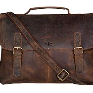 18 Inch Retro Buffalo Hunter Leather Laptop Messenger Bag Office Briefcase College Bag for Men and Women