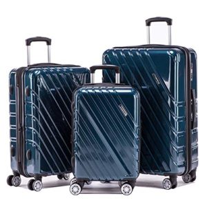 Expandable Luggage Sets Hardshell Spinner Suitcase 3pieces Lightweight Luggage with Build-in TSA lock 20inch carry on 24inch 28inch（blue)）