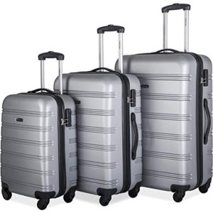 Merax Mellowdy 3 Piece Set Spinner Luggage Expandable Travel Suitcase 20 24 28 inch (silver)