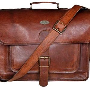 DHK 18 Inch Unisex Real Leather Handmade Messenger Bag for Laptop Briefcase Satchel School Distressed Bag