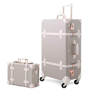 Mosslanda Vintage Suitcase Set Retro Trunk Lightweight Spinner Luggage with Handbag