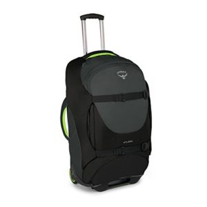 Osprey Shuttle 100L Wheeled Luggage in metal grey color, rugged travel duffel with rolling wheels
