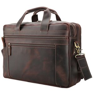 Polare Men's Full Grain Leather 17'' Briefcase Laptop Business Bag