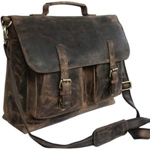 18 Inch Retro Buffalo Hunter Leather Laptop Messenger Bag Office Briefcase College Bag for Men and Women (Vintage Brown 15 inch)