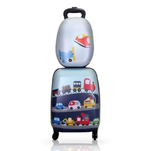 Winsday 18" Kids Carry On Luggage Set Upright Hard Side Hard Shell Suitcase Travel Trolley ABS for School Girls Boys Teens (Car Pattern Set)