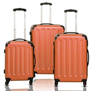 Goplus 3Pcs Luggage Set, Hardside Travel Rolling Suitcase, 20/24/28 Rolling Luggage Upright, Hardshell Spinner Luggage Set with Telescoping Handle, Coded Lock Travel Trolley Case (Orange)