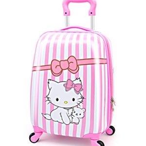 LeLeTian Kids Luggage Hardshell Lightweight Adjustable Handle Rolling Carry On Suitcase For Age 2+ Pink Cat