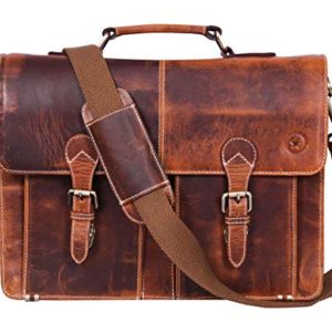 16" Leather Briefcase Messenger Bag for Laptop by Aaron Leather (Brown)