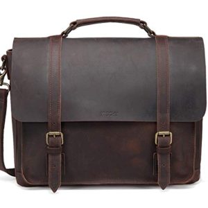 Leather Messenger Bag for Men,VASCHY Handmade Distressed Leather Vintage Satchel 15.6 inch Laptop Business Briefcase Shoulder Bag with Detachable Strap