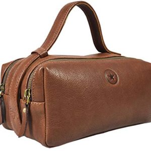 Leather Toiletry Bag for Men Dual Zipper with Handle and 2 Compartment