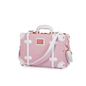 COTRUNKAGE Small Floral Vintage Luggage Cosmetic Case (13", Embossed Pink)