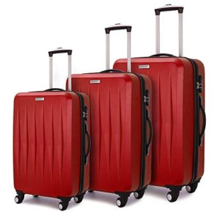 Luggage 3 Piece set ABS Hardshell with Spinner Durable and Lightweight 3 PC Suitcase sets 20 24 28 inch, Free Backpack Inside (Wine Red 2)