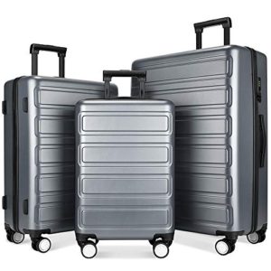 Luggage Sets, SHOWKOO 3 Piece Polycarbonate Durable Hardshell & Lightweight Suitcase Double Wheels TSA Lock City Fashion Gray 20in24in28in