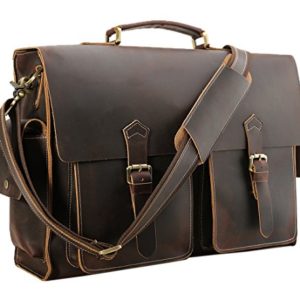 Polare 17'' Mens Full Grain Leather Laptop Briefcase Business Messenger Bag