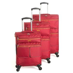 TACH LITE 3-Piece Softcase Connectable Luggage & Carryon Travel Bag Set | Rolling Suitcase with Patented Built-In Connecting System | Easily Link & Carry 9 Bags At Once (red)