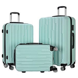 Resena 3 Pieces Diamond Luggage Sets Carry On Spinner Luggage Suitcase (20" 24" 28") (Green)