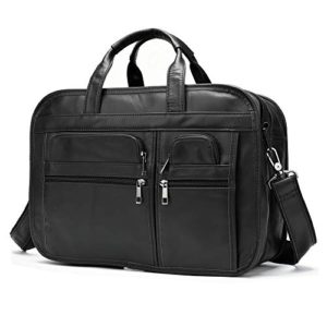 Genuine Leather Messenger Bag Briefcase for Men Women,Laptop Bag,Shoulder Satchel or Crossbody Bag 15.4 inch(Black)