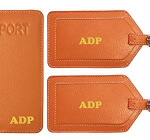 Personalized Monogrammed Bright Orange Leather RFID Passport Cover