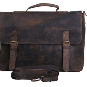 KomalC 18 Inch Retro Buffalo Hunter Leather Laptop Messenger Bag Office Briefcase College Bag