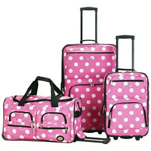 Rockland Luggage 3 Piece Printed Luggage Set, Pink Dot, Medium