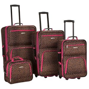 Rockland Luggage 4 Piece Luggage Set, Pink Leopard, Medium