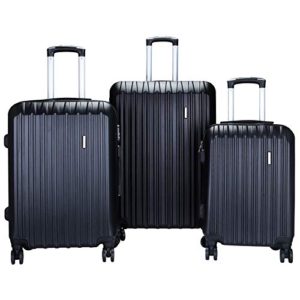 Murtisol 3 Pieces ABS Luggage Sets Hardside Spinner Lightweight Durable Spinner Suitcase 20" 24" 28", 3PCS Black
