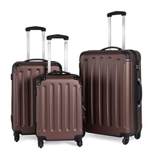 Goplus 3Pcs Luggage Set, Hardside Travel Rolling Suitcase, 20/24/28 Rolling Luggage Upright, Hardshell Spinner Luggage Set with Telescoping Handle, Coded Lock Travel Trolley Case (Brown)