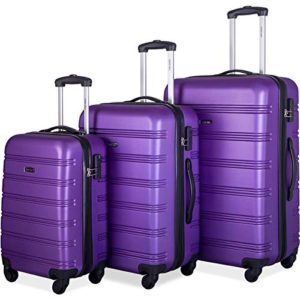 Merax Mellowdy 3 Piece Set Spinner Luggage Expandable Travel Suitcase 20 24 28 inch (purple)