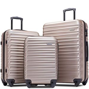 Merax Afuture Luggage Set Hardside Lightweight Spinner Suitcase 20" 24" 28" (Champagne Gold)