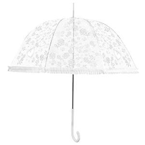 Becko Stick Umbrella/Flower and Heart Pattern Clear Canopy Bubble Umbrella
