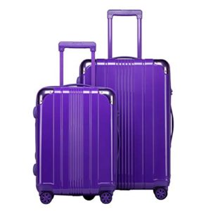 PC+ABS Hardside Spinner Lightweight Trolley Carry On Luggage SET with TSA Lock (20in,26in), Red, Purple (Purple)