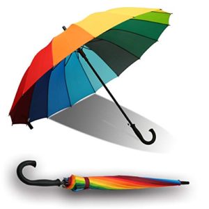 QUEENSHOW Large Rainbow Umbrella Big Colorful Stick Umbrella