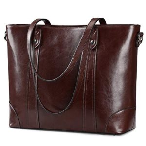 S-ZONE 15.6" Leather Laptop Bag for Women Shoulder Bag