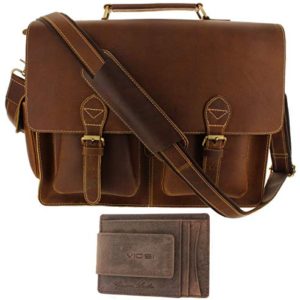 Leather Messenger Bag Mens RFID 16 Inch Laptop Briefcase