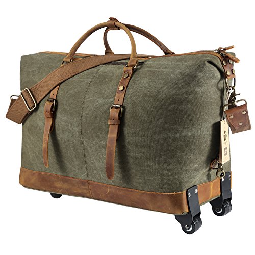 Kattee Luggage Rolling Duffel Bag Leather Trim Canvas Wheeled Carry-on SALE ï¸ LightBagTravel.com