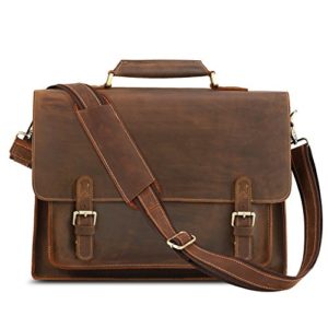 Kattee Real Leather Shoulder Briefcase, 16" Laptop Tote Messenger