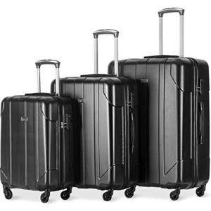 Merax Luggage 3 Piece Set P.E.T Luggage Spinner Suitcase Lightweight 20 24 28inch (Black Color)