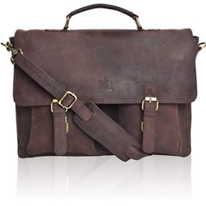 Leather Laptop Messenger Bag for Men - Premium Office Briefcase 18" MacBook Professional College Mens Womens Side Bags