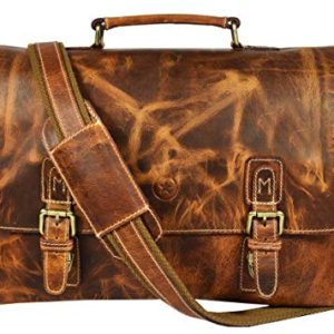 15.5 inch Leather Messenger Bag | Adjustable/Detachable Shoulder Strap | Multiple Compartments with Cushioned Interior Walls Ideal for Laptop Briefcase Bag (Caramel)