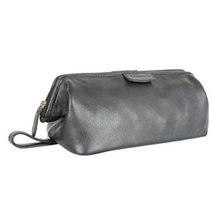 Carlucci Elite Leather Toiletry Bag for Men. Stylish Black Dopp Kit