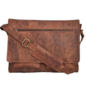 Leather Messenger Bag for Men & Women 14inch laptop Bag for Travel College Work - Handmade by LEVOGUE (Cognac Vintage)