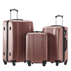 Luggage Set 3 Piece Set Suitcase set Hard Spinner luggage set suitcases shell Lightweight (Rose glod)