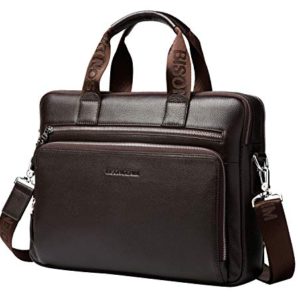 BISON DENIM Mens Briefcase Leather Business Work Bag 14 Inch Laptop Messenger Bag Ipad Briefcase Handbag for Men (Large Brown-3C)