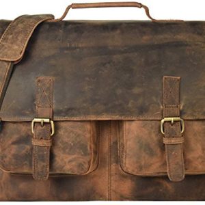 18" Inch Retro Buffalo Hunter Leather Laptop Messenger Bag Office Briefcase College Bag Leather Bag for Men and Women (18 inch)