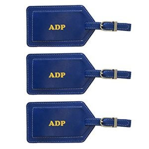 Personalized Monogrammed Cobalt Blue Leather Luggage Tags