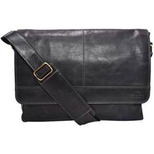 Genuine Leather Messenger Bag for Men and Women - 14 inch Laptop Bag for College Work Office by LEVOGUE (BLACK CRUNCH)