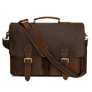 Kattee Handmade Genuine Leather Laptop Briefcase Messenger Bag Dark Coffee